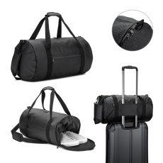 Bolsa esportiva em formato cilíndrico em poliéster reciclado 600D de alta densidade com compartimento lateral para sapatos 32 L Personalizada