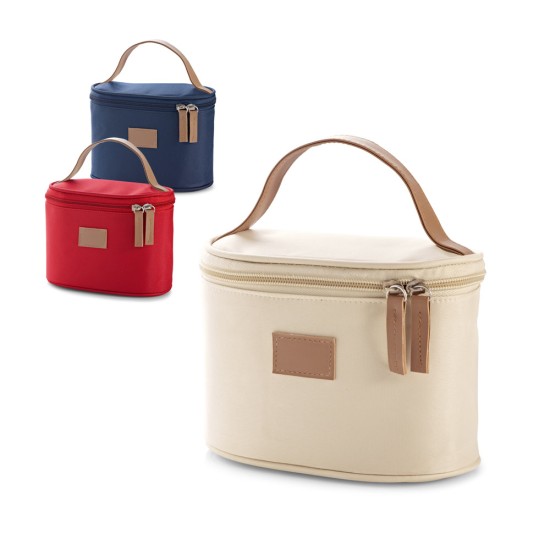 Bolsa de cosméticos em microfibra com detalhe em c.sintético Personalizada