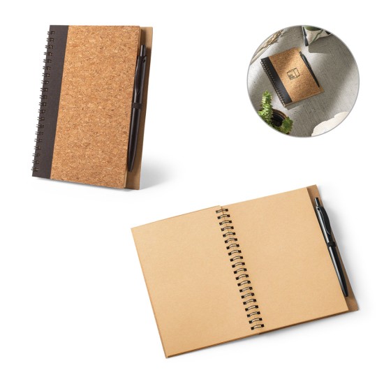 Caderno B6 de capa dura em cortiça e PET 100% reciclado com 140 páginas lisas recicladas Personalizado