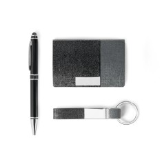 Kit de porta cartões, chaveiro e esferográfica em c.sintético, metal e alumínio Personalizado