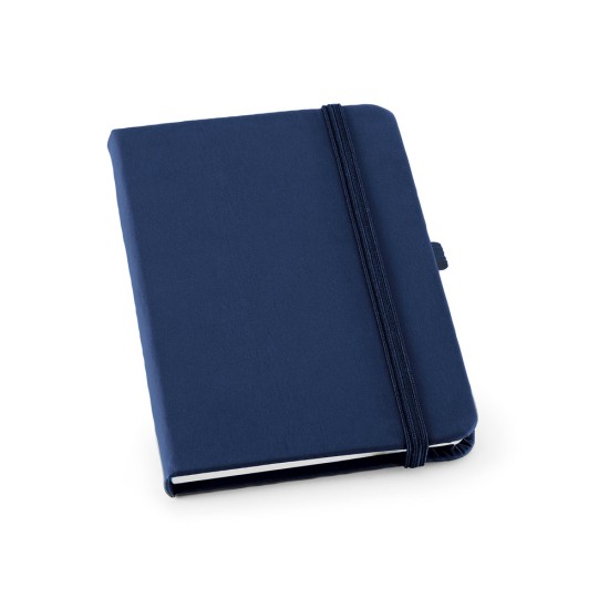Caderno A6 de capa dura em c.sintético com 160 páginas lisas com logotipo