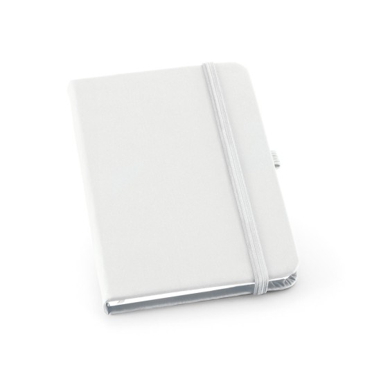 Caderno A6 de capa dura em c.sintético com 160 páginas lisas com logotipo