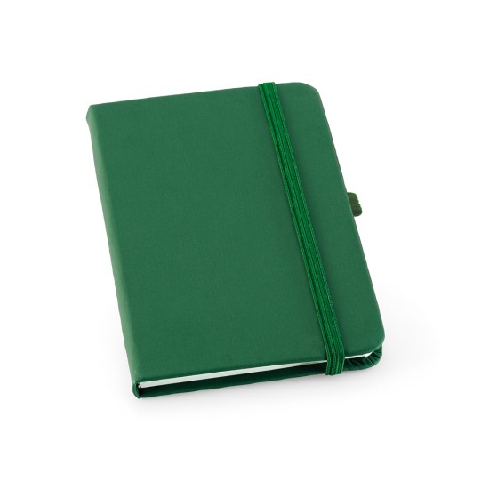 Caderno A6 de capa dura em c.sintético com 160 páginas lisas com logotipo