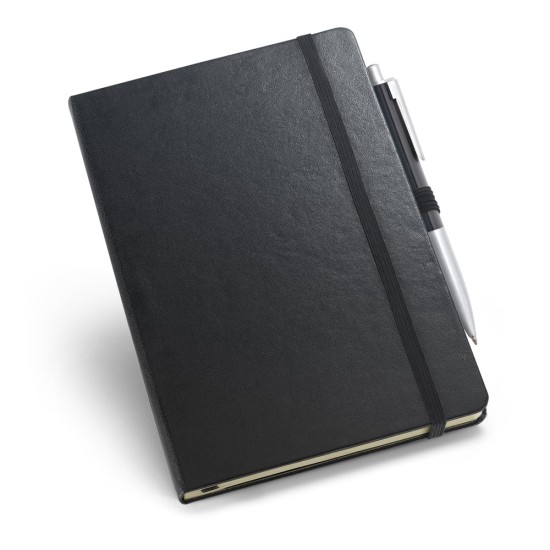 Kit de caderno A5 e esferográfica em cartão e alumínio para brinde personalizado