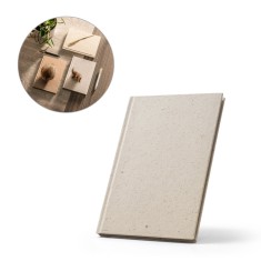 Caderno A5 em matéria orgânica de elefante (95%) e algodão de trapo (5%) com páginas pautadas reciclado, com 160 páginas pautadas recicladas personalizado