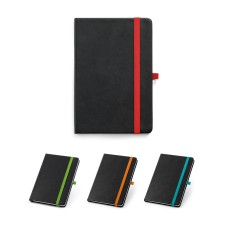 Caderno A5 de capa dura em PU com 160 páginas pautadas com logotipo