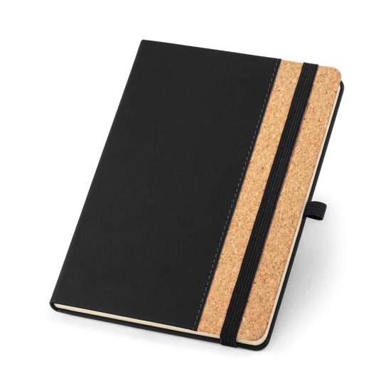 Caderno A5 em cortiça com páginas pautadas para brinde corporativo