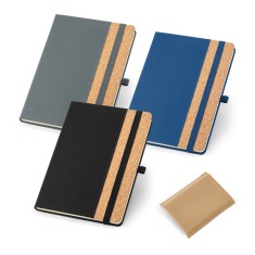Caderno A5 em cortiça com páginas pautadas para brinde corporativo