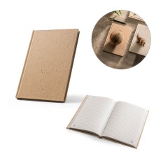 Caderno A5 em casca de coco (60%) e trapos de algodão (40%) com folhas pautadas, com 160 páginas pautadas recicldas promocional