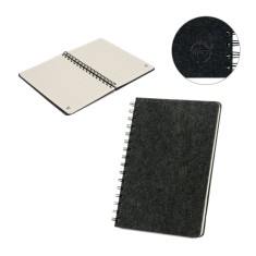 Caderno A5 de capa semi-rígida em feltro 100% reciclado, com argolas e 160 páginas pautadas corporativo