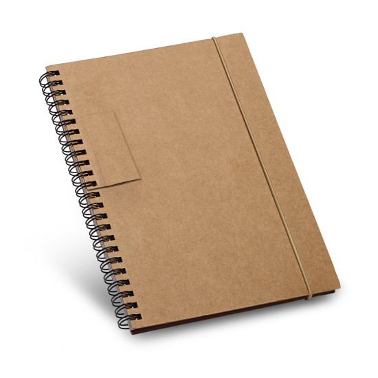 Caderno B6 de capa dura em cartão com 120 páginas pautadas recicladas para brinde personalizado
