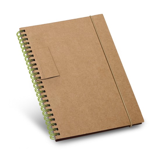Caderno B6 de capa dura em cartão com 120 páginas pautadas recicladas para brinde personalizado
