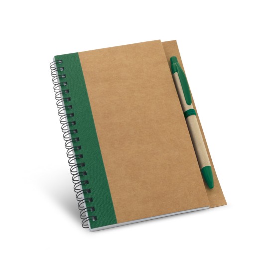 Caderno B6 espiral de capa dura com 120 páginas lisas recicladas com logotipo