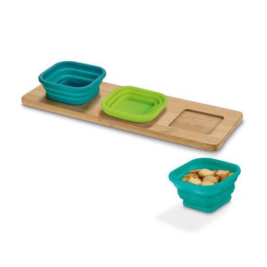 Base de mesa em bambu com 3 potes em silicone Personalizado