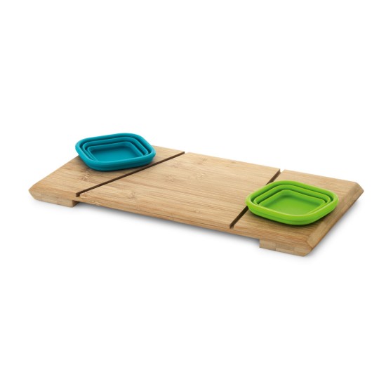 Base de mesa em bambu com 2 potes retráteis em silicone Personalizado
