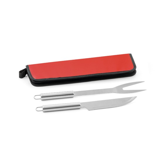 Kit churrasco em estojo em 210D com 2 utensílios em aço inox Personalizado