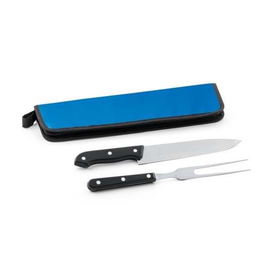 Kit churrasco em estojo em 210D em 2 utensílios em aço inox e PP Personalizado