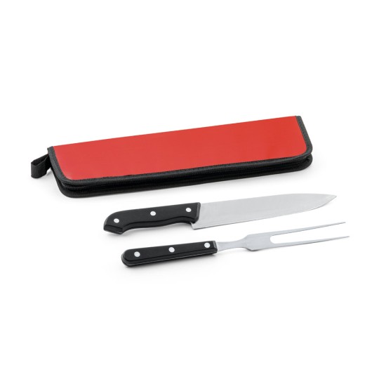 Kit churrasco em estojo em 210D em 2 utensílios em aço inox e PP Personalizado