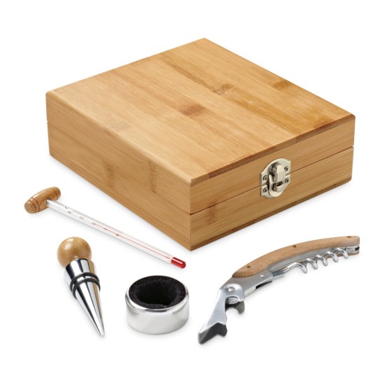 Conjunto para vinho em bambu e zinco Personalizado