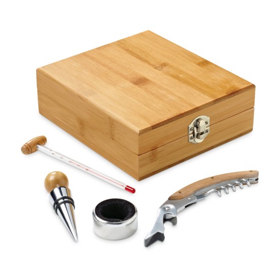 Conjunto para vinho em bambu e zinco Personalizado