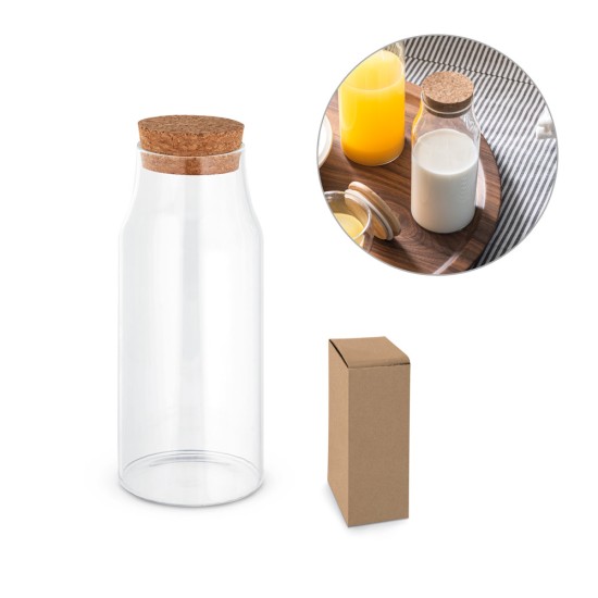 Garrafa em vidro borosilicato com tampa de cortiça 800 mL Personalizada