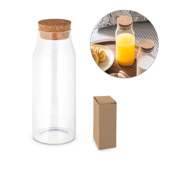 Garrafa em vidro borosilicato com tampa em cortiça 1 L Personalizada