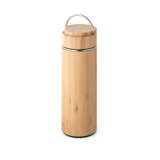 Garrafa em aço inox e bambu de parede dupla térmica, isolada a vácuo 440 mL Personalizada