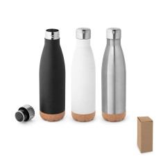 Garrafa em aço inox de parede dupla térmica, isolada a vácuo, com tampa em aço inox e base em cortiça 560 mL Personalizada