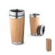 Copo de viagem em aço inox e bambu, térmico com parede dupla isolada a ar, com sistema de abertura deslizante 500 mL Personalizado