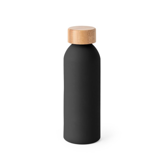 Squeeze em alumínio com acabamento emborrachado e tampa em bambu 550 mL Personalizado