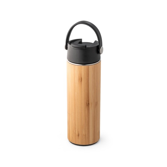 Garrafa em aço inox e bambu de parede dupla térmica, isolada a vácuo 440 mL Personalizada