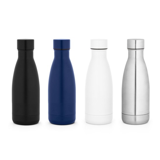 Garrafa térmica em aço inox 90% reciclado com parede dupla, isolada a vácuo e acabamento em mate 400 mL Personalizada