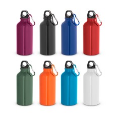 Garrafa esportiva em alumínio e acabamento brilhante com mosquetão 400 mL Personalizada