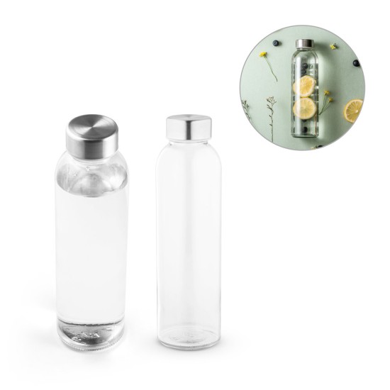 Squeeze em vidro com tampa em aço inox 500 mL Personalizado