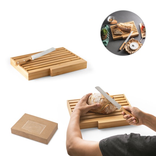 Tábua para pão em bambu com faca em aço inox Personalizada