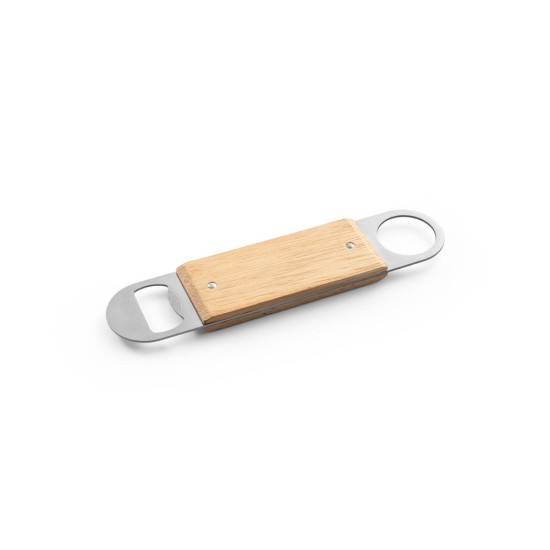 Abridor de garrafas duplo em aço inox com corpo em bambu Personalizado