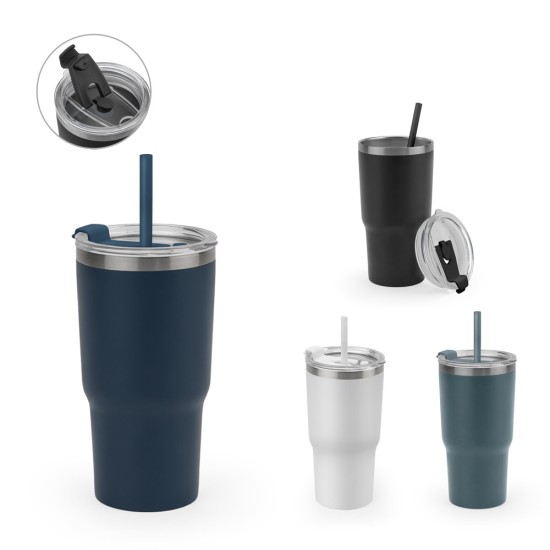 Copo de viagem compacto em aço inox 91% reciclado com parede dupla isolada a vácuo e acabamento mate 600 mL Personalizado