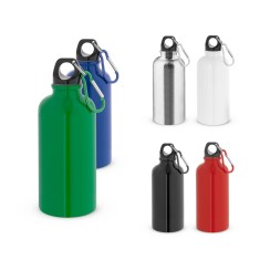 Squeeze esportiva em aço inox, de parede simples e acabamento brilhante com mosquetão 560 mL corporativo
