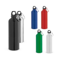 Squeeze esportiva em aço inox de parede simples com mosquetão 790 mL para brinde corporativo