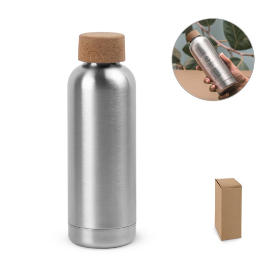 Squeeze em aço inox de parede simples, com tampa em cortiça 760 mL Personalizado