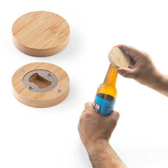 Porta copos em bambu com descapsulador e parte magnética Personalizada