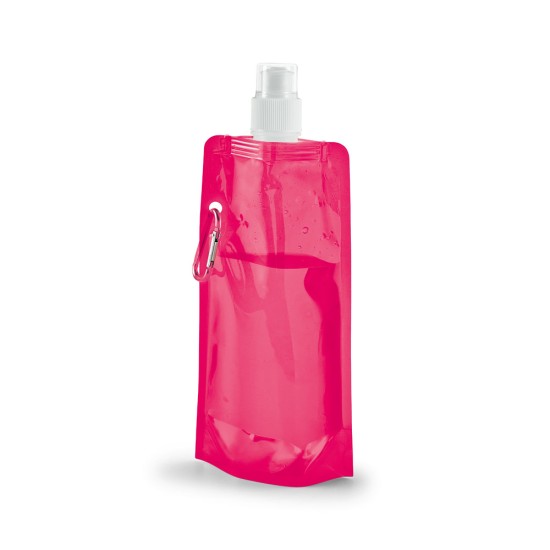 Squeeze dobrável em PE com bico de sistema "push-pull" e acabamento translúcido com mosquetão 460 mL Personalizado