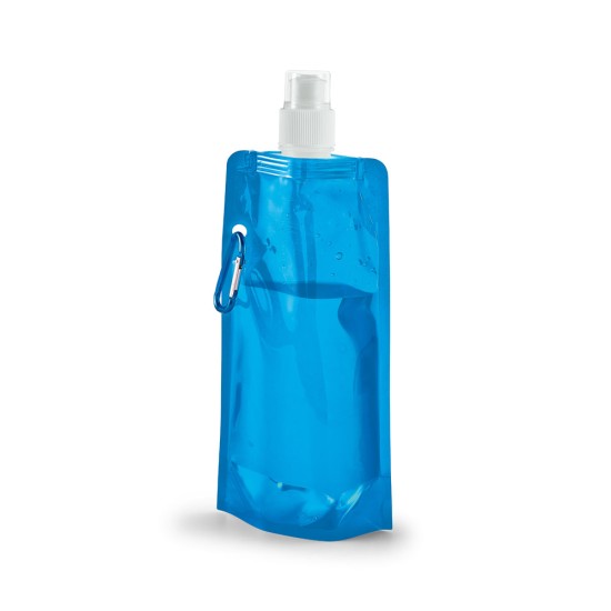 Squeeze dobrável em PE com bico de sistema "push-pull" e acabamento translúcido com mosquetão 460 mL Personalizado