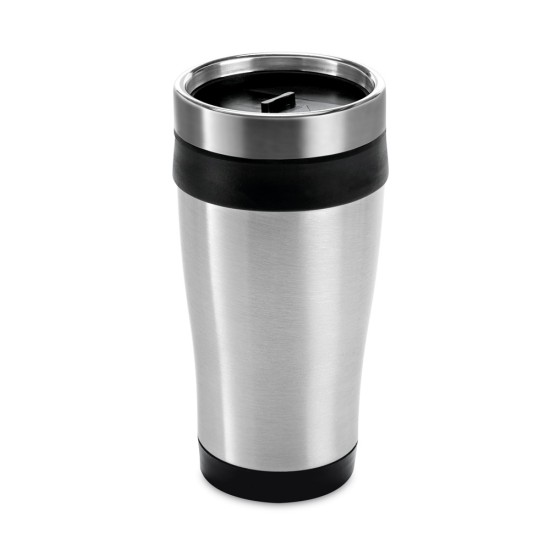 Copo de viagem em aço inox e PP, térmico com parede dupla isolada a ar 420 mL Personalizado