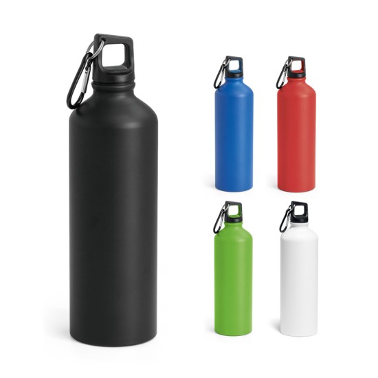 Squeeze em alumínio com acabamento mate e tampa em PP, com mosquetão 800 mL Personalizado