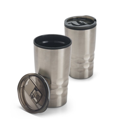 Copo de viagem em aço inox e PP, térmico com parede dupla isolada a ar 510 Ml Personalizado