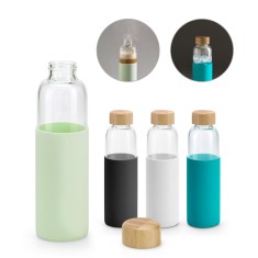Squeeze em vidro borossilicato com tampa em bambu 600 mL Personalizado