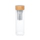 Garrafa em vidro borossilicato de parede dupla térmica, isolada a ar, com tampa em bambu e 2 infusores 490 mL Personalizada