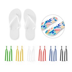 Chinelos com sola em EVA e totalmente personalizável em sublimação e tira em PVC corporativo