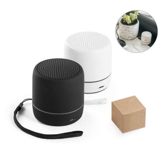 Caixa de som portátil em ABS 100% reciclado com faixa LED exterio e autonomia de 4h Personalizada